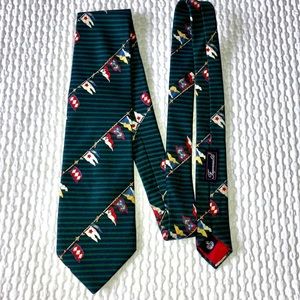 Faconnable made in France luxury silk tie, nautical flag theme, green,blue, 58”